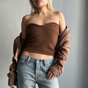 *SOLD* Zara Wool Alpaca Crop Knit Tube Top in Cocoa Brown